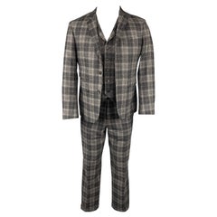 BLACK FLEECE Size 38 Dark Gray Plaid Wool / Cashmere 3 Piece Suit