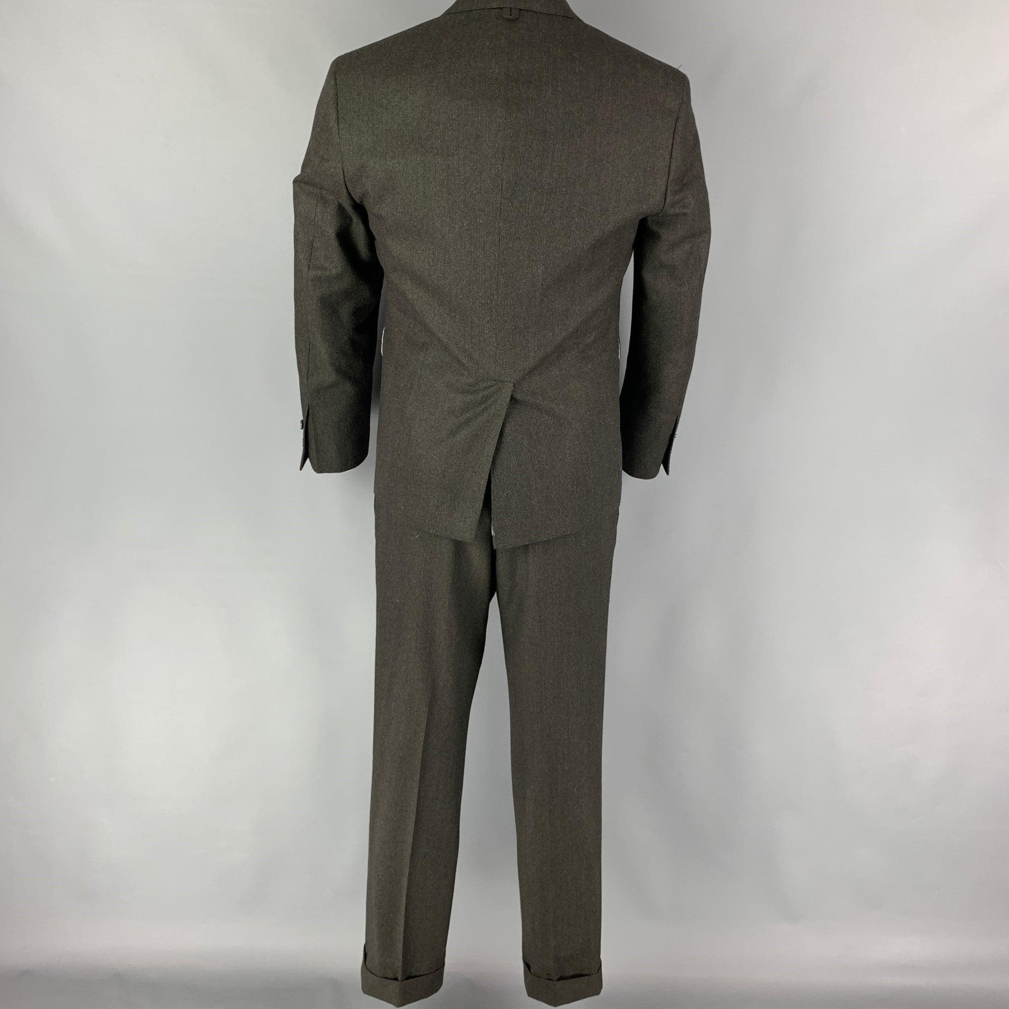 Men's BLACK FLEECE Size 38 Grey Charcoal Grid Wool Notch Lapel 31 31 Suit For Sale