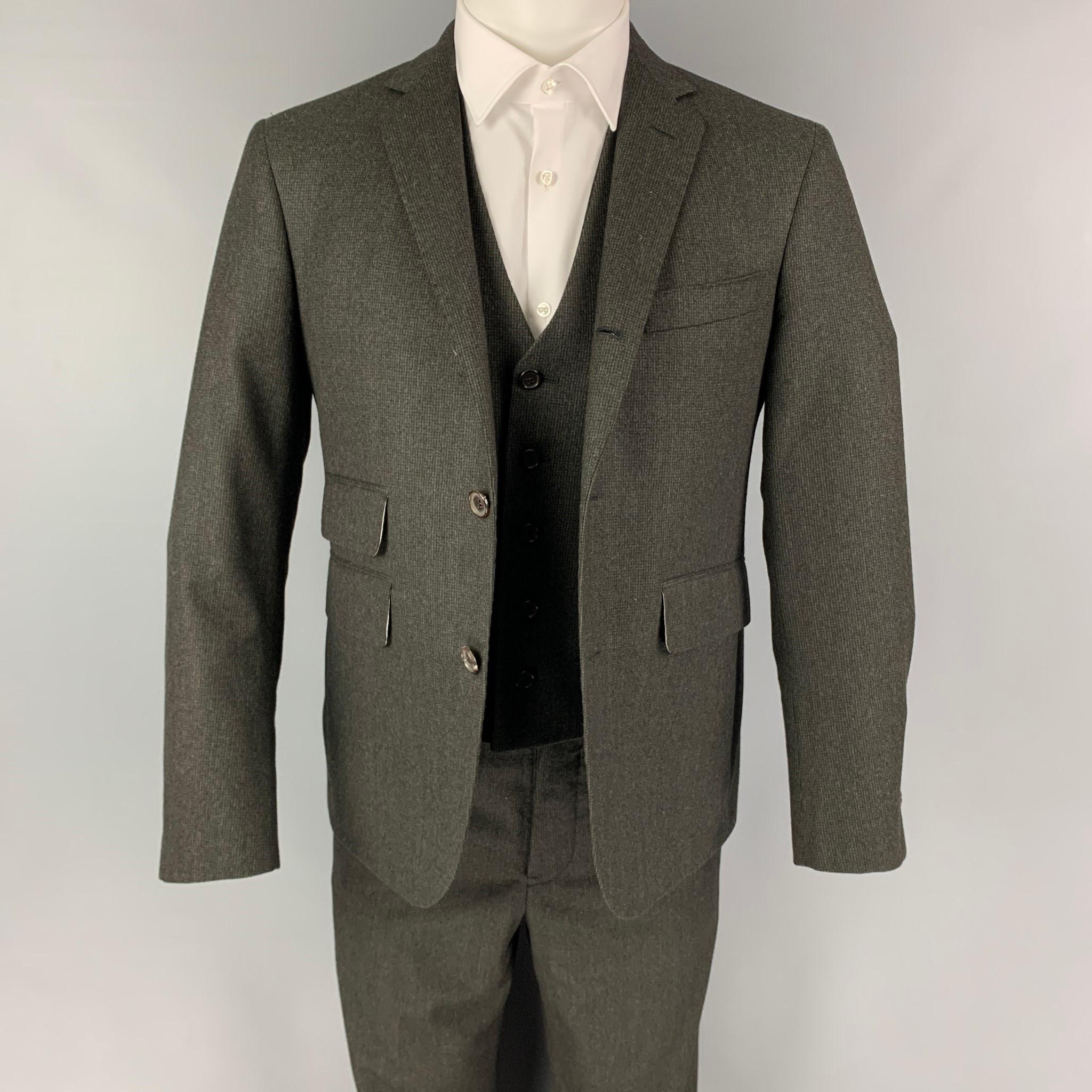 Men's BLACK FLEECE Size 38 Grey Charcoal Grid Wool Notch Lapel 31 31 Suit