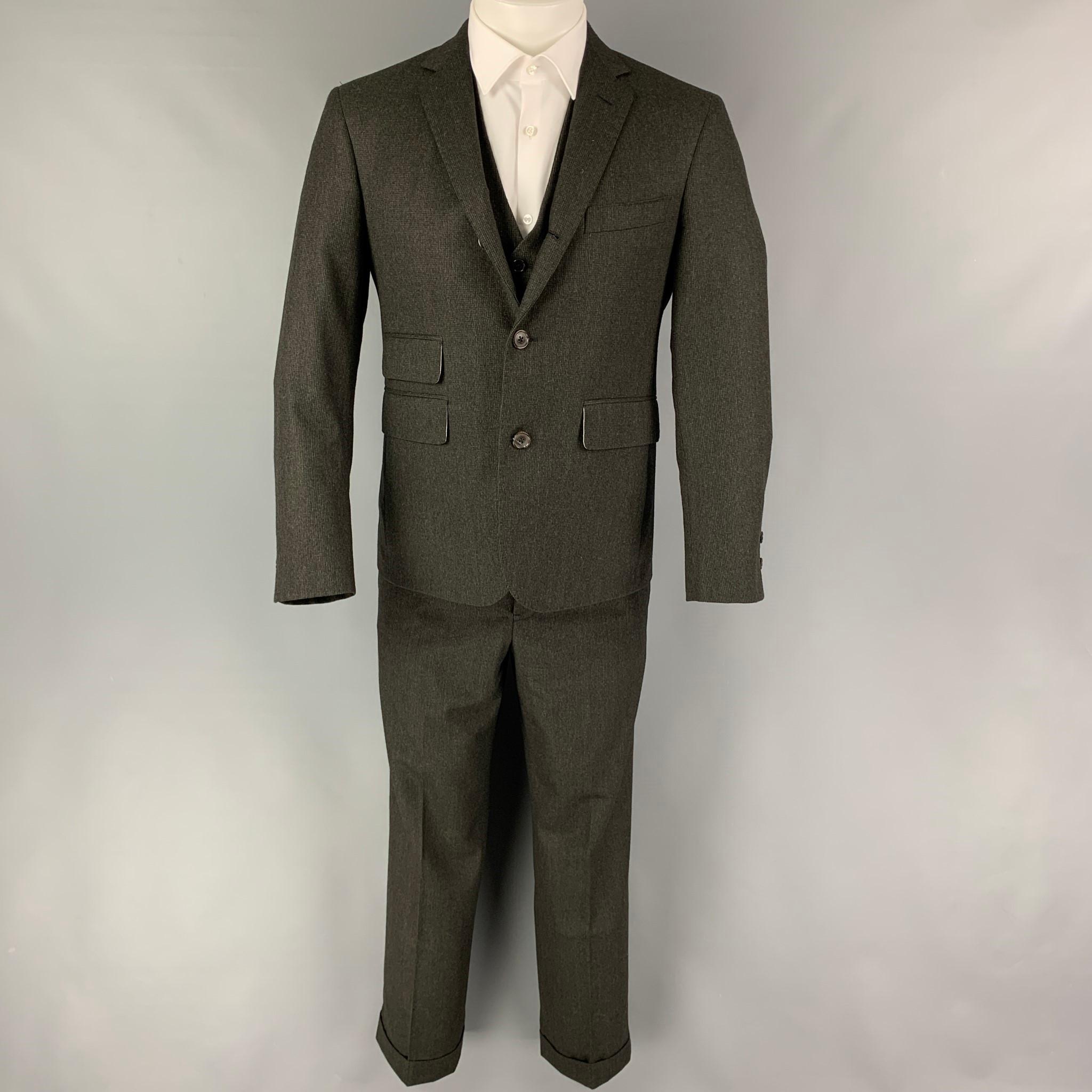 BLACK FLEECE Size 38 Grey Charcoal Grid Wool Notch Lapel 31 31 Suit 1