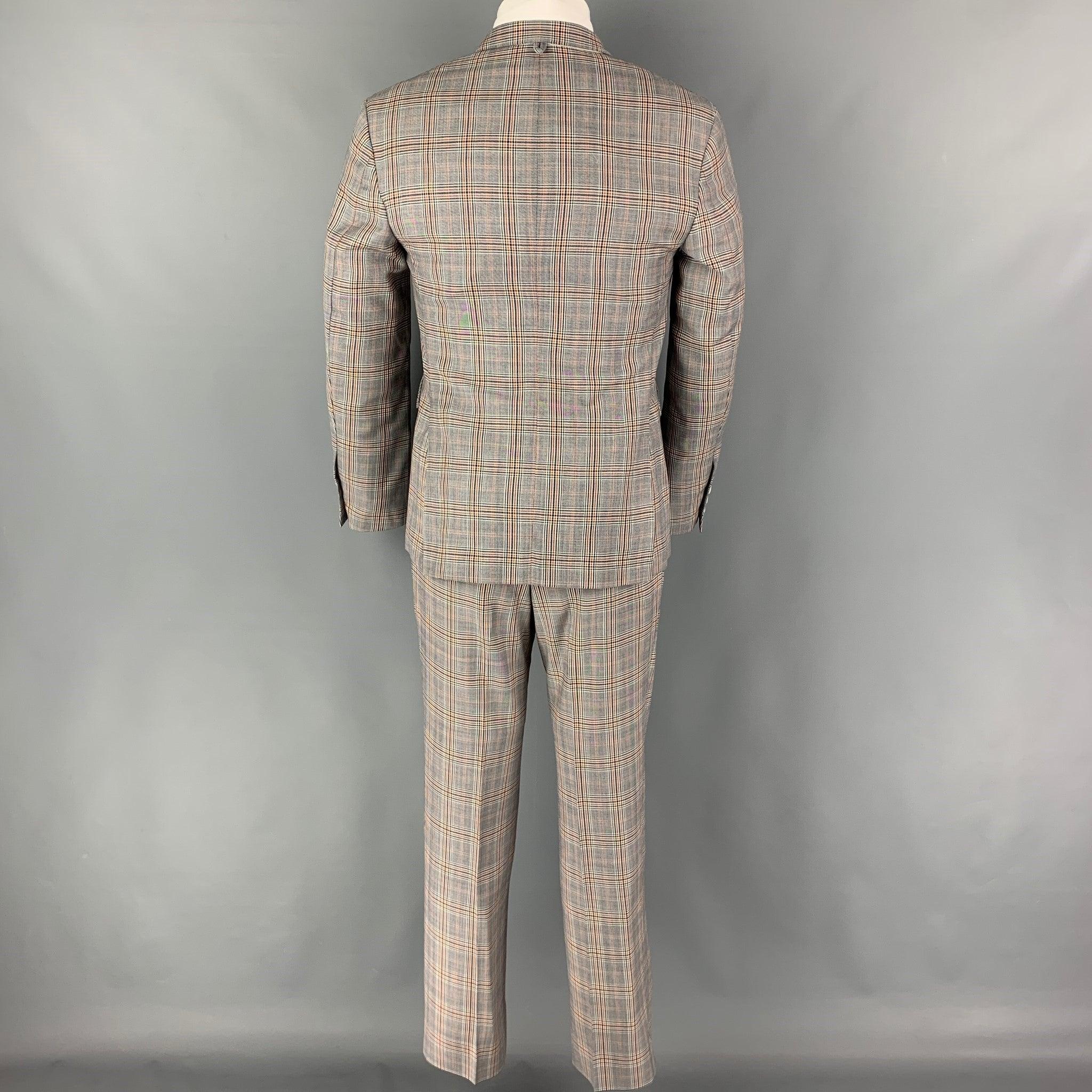 BLACK FLEECE Size 38 Grey Navy White Plaid Wool Notch Lapel Suit In Good Condition For Sale In San Francisco, CA