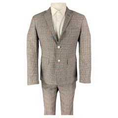 BLACK FLEECE Taglia 38 Grigio Navy Bianco Plaid Lana Risvolto a Tacca