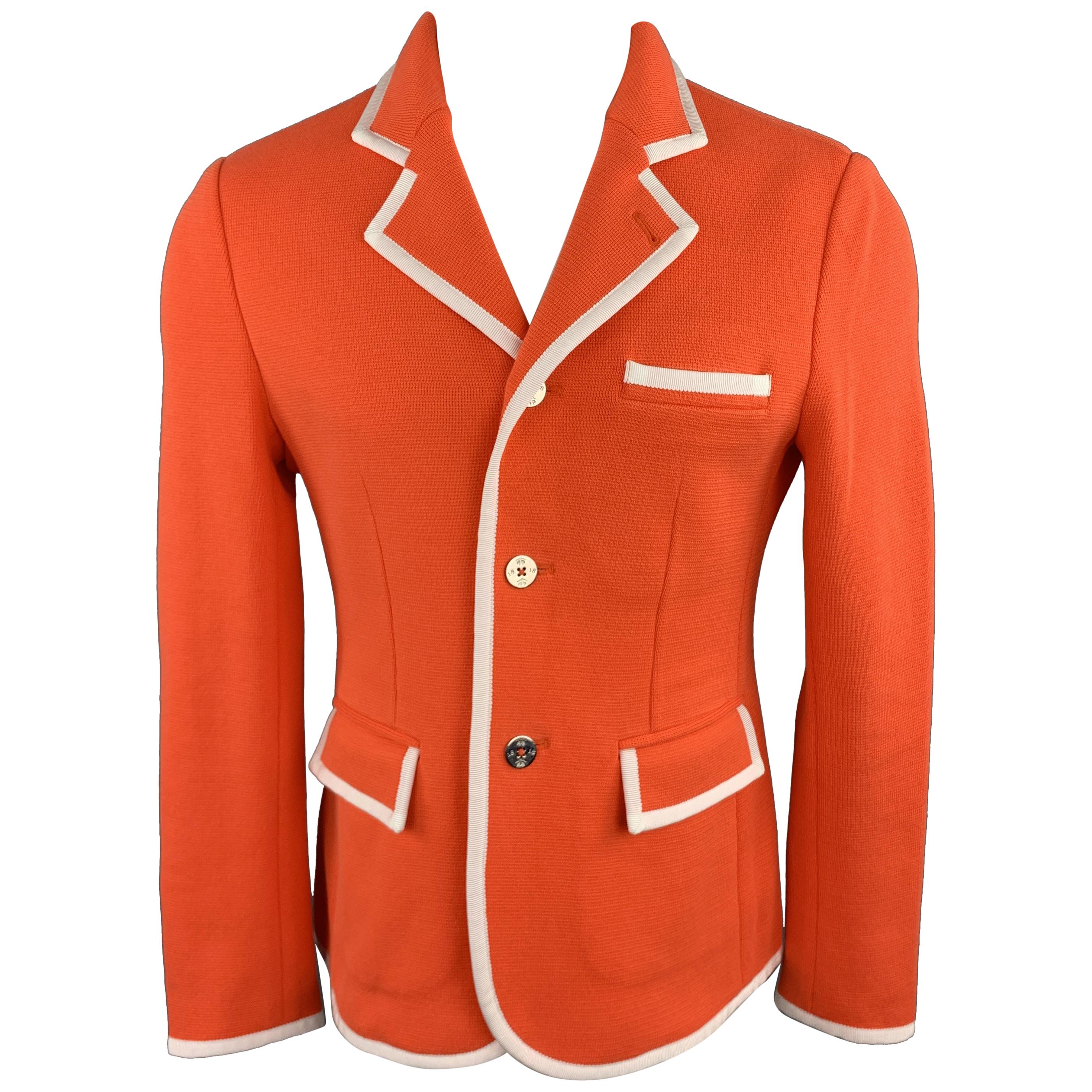 BLACK FLEECE Size 38 Orange Cotton Knit White Contrast Piping Sport Coat