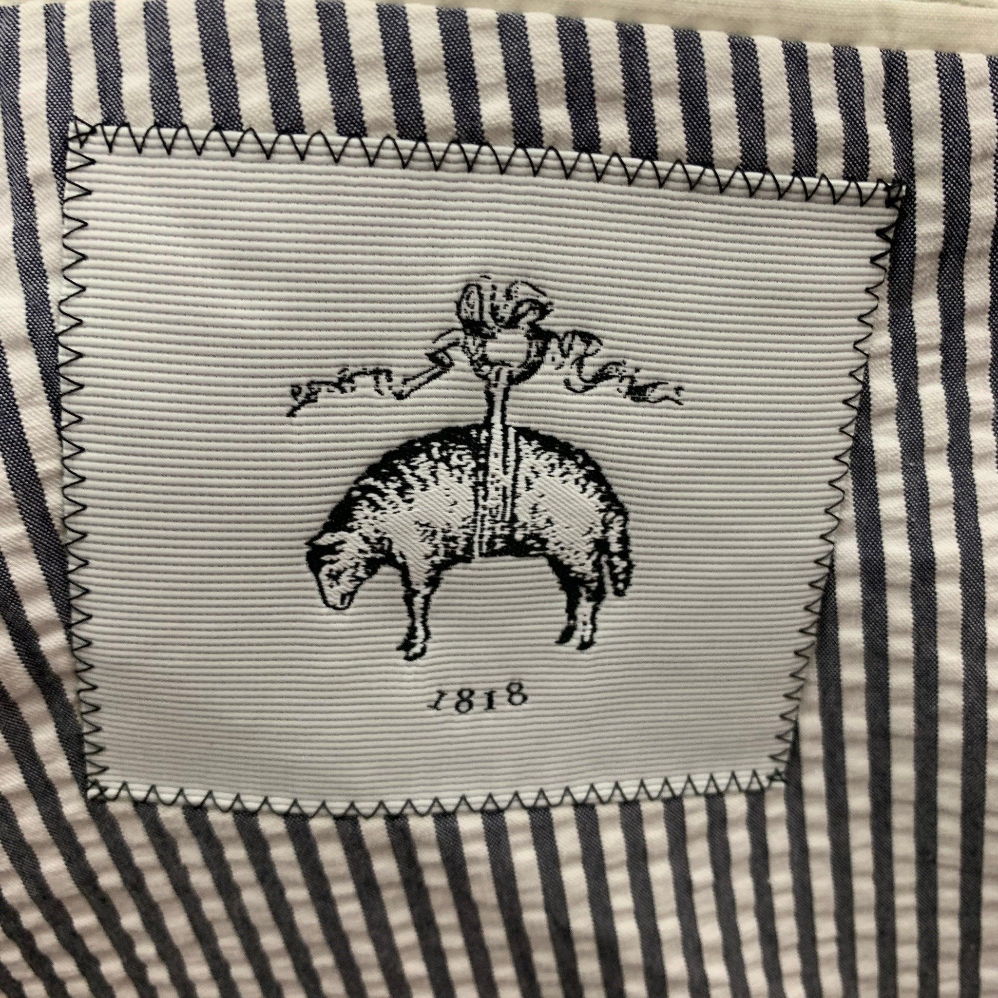 BLACK FLEECE Size 38 White Grey Seersucker Cotton Notch Lapel Sport Coat 1