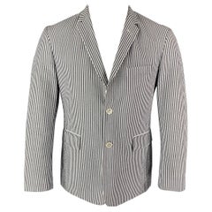 BLACK FLEECE Size 38 White Grey Seersucker Cotton Notch Lapel Sport Coat