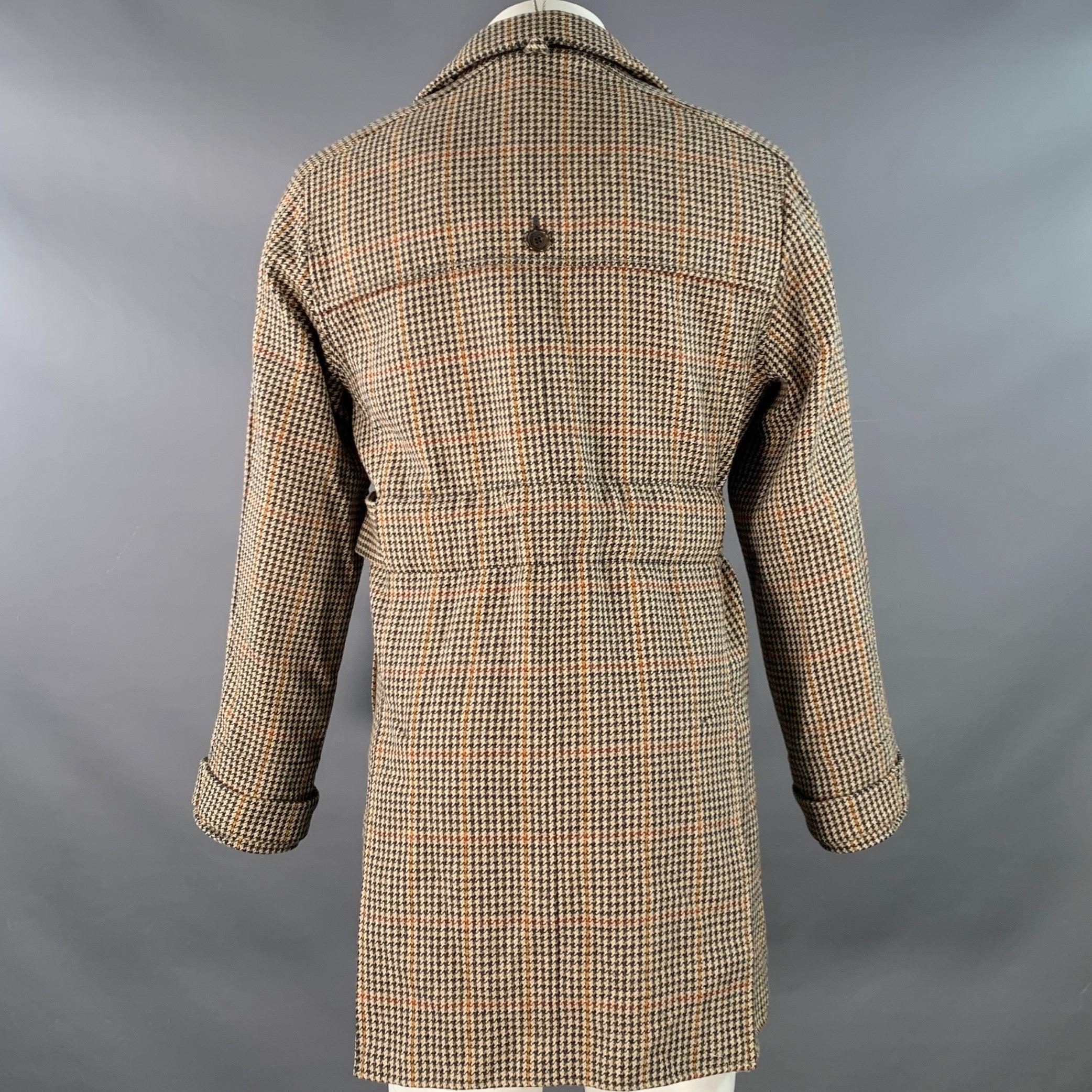 BLACK FLEECE Größe 40 Beige Mehrfarbig Hahnentritt Wolle Zweireiher Trenchcoat mit Gürtel im Zustand „Gut“ im Angebot in San Francisco, CA