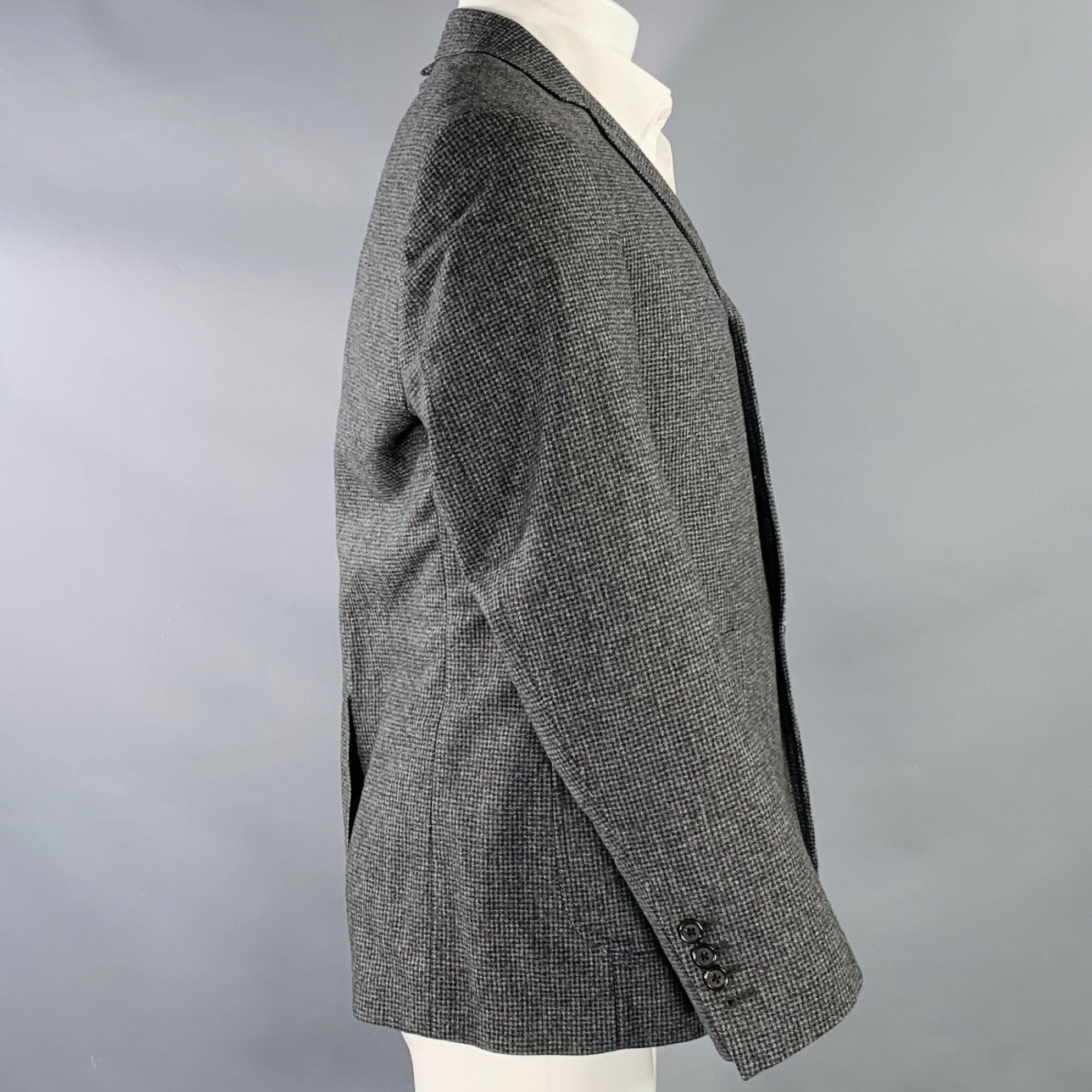 Black BLACK FLEECE Size 40 Grey Charcoal Grid Wool Notch Lapel Sport Coat For Sale