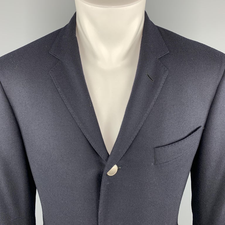 BLACK FLEECE Size 40 Navy Wool Notch Lapel Metal Buttons Sport Coat at