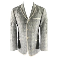 BLACK FLEECE Size 40 White Navy Plaid Cotton Polyester Sport Coat