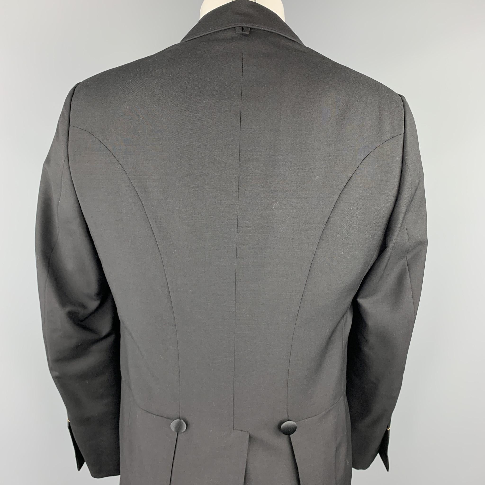 BLACK FLEECE Size 42 Black Wool Open Front Tail Coat 2