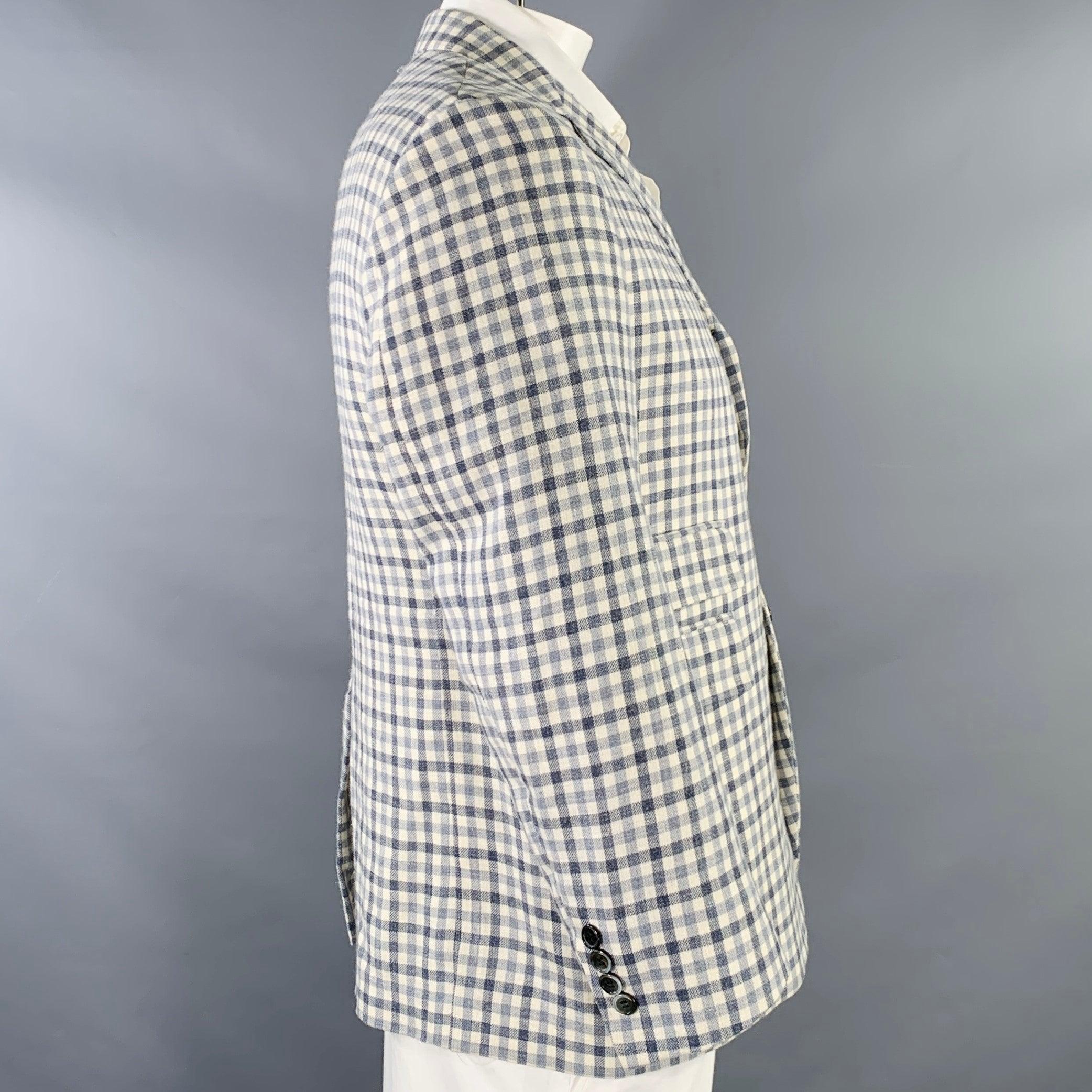 Nero BLACK FLEECE Taglia 42 Crema Grigio Plaid Lana Seta Lino Cappotto Sportivo in vendita