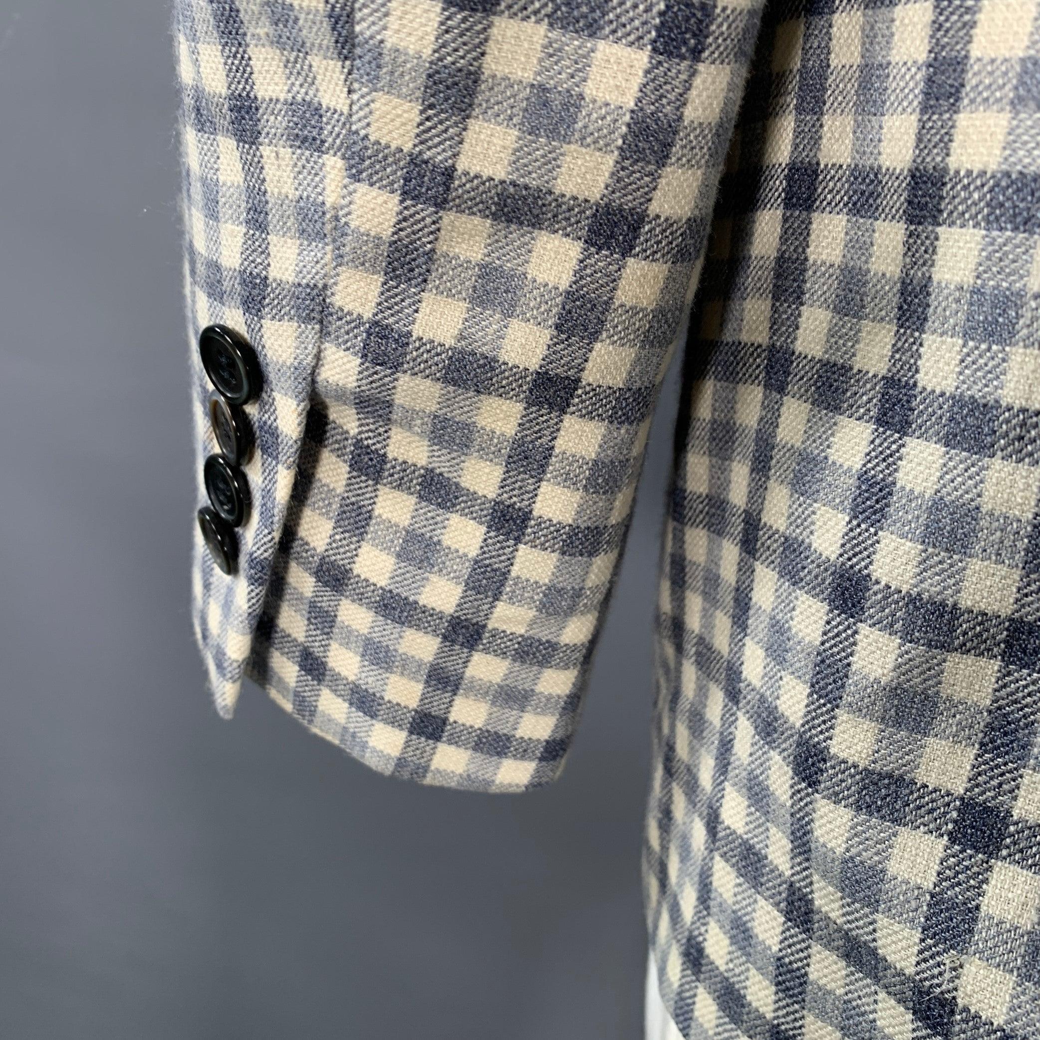 Uomo BLACK FLEECE Taglia 42 Crema Grigio Plaid Lana Seta Lino Cappotto Sportivo in vendita
