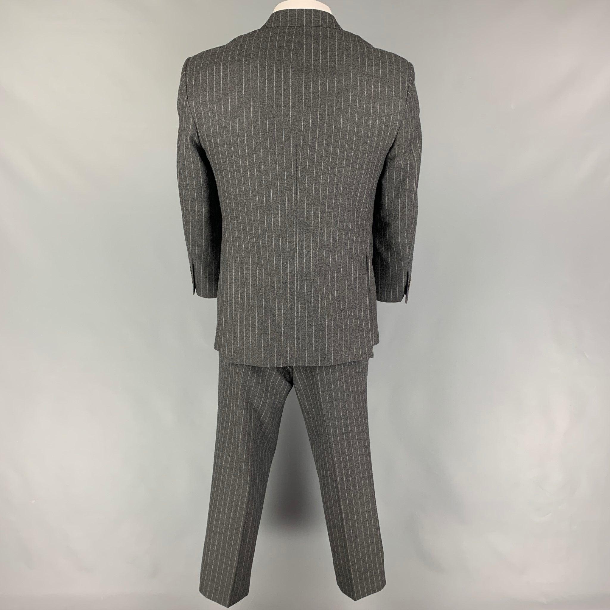 BLACK FLEECE Size 42 Dark Gray Stripe Wool Notch Lapel Suit In Good Condition For Sale In San Francisco, CA