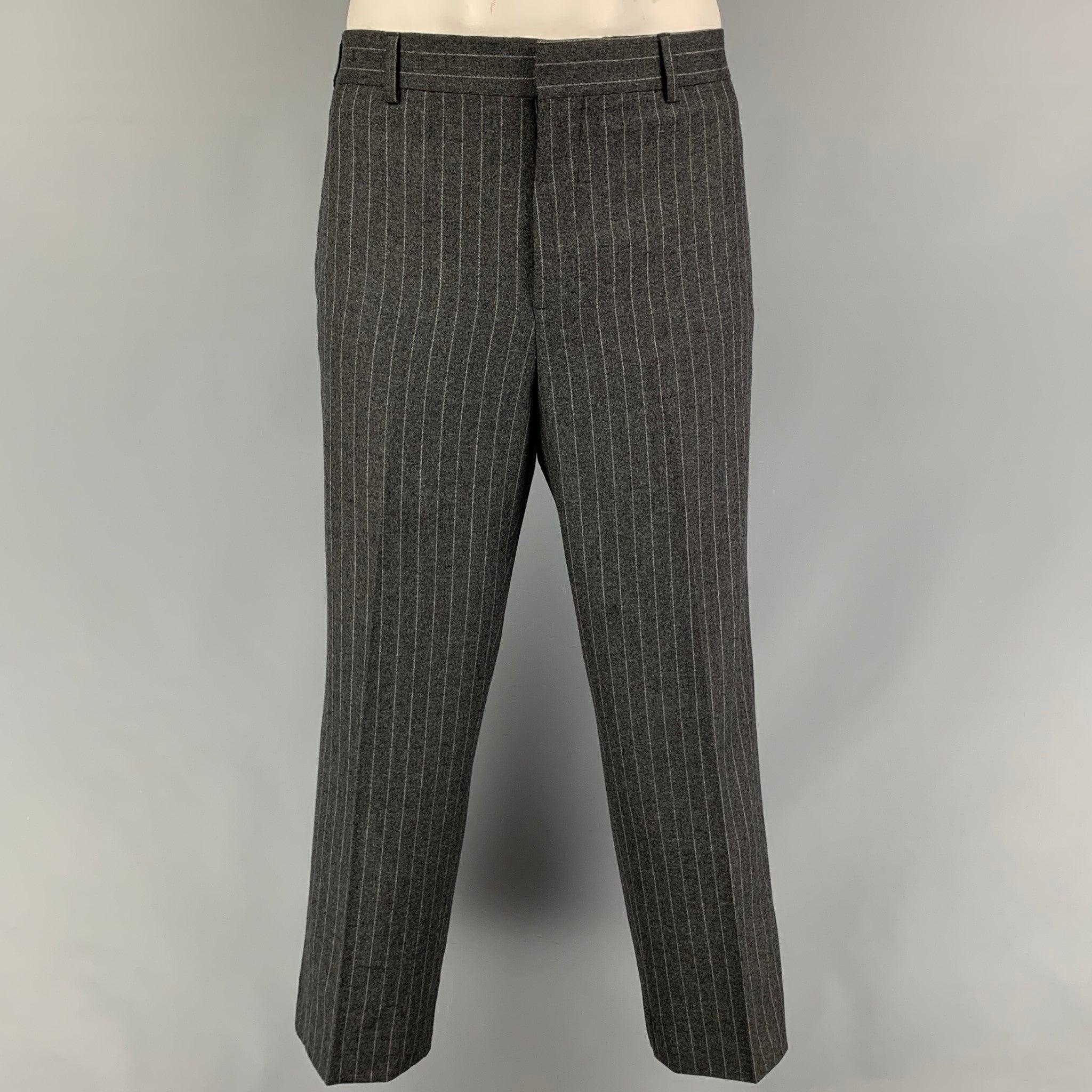 BLACK FLEECE Size 42 Dark Gray Stripe Wool Notch Lapel Suit For Sale 1