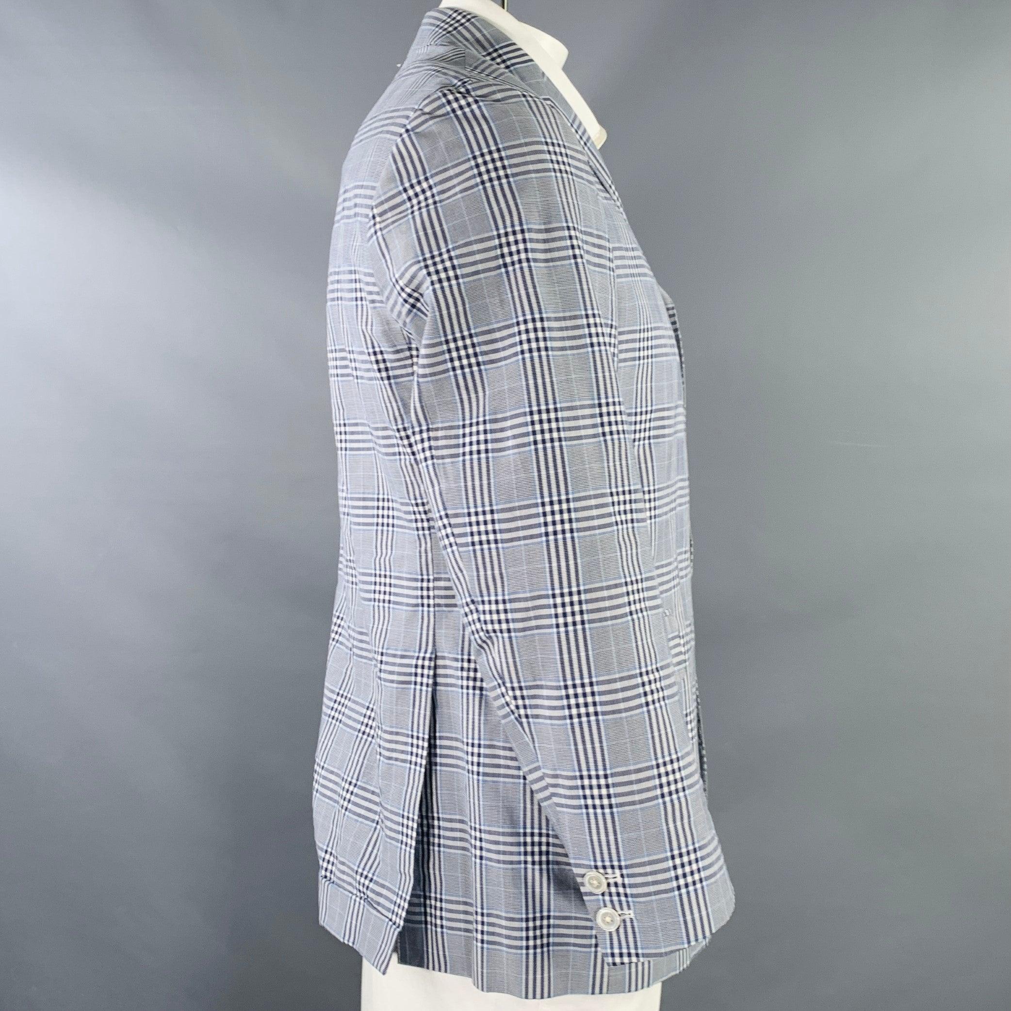 Gris Manteau de sport Black Fleece Taille 42 Marine Blanc Plaid Coton Soie en vente