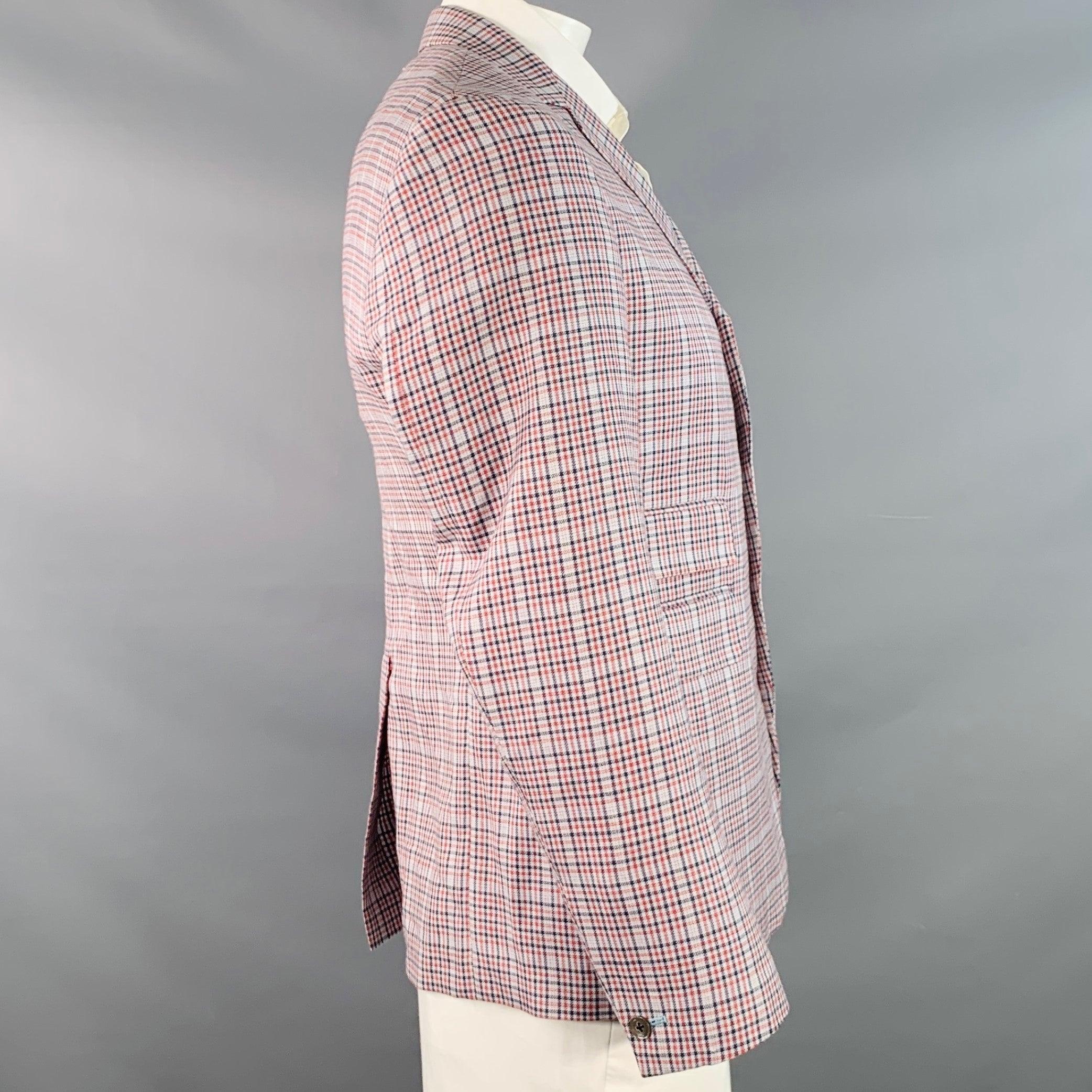 Beige Black Fleece Taille 42 Regular Grey Red Black Plaid Sport Coat en vente