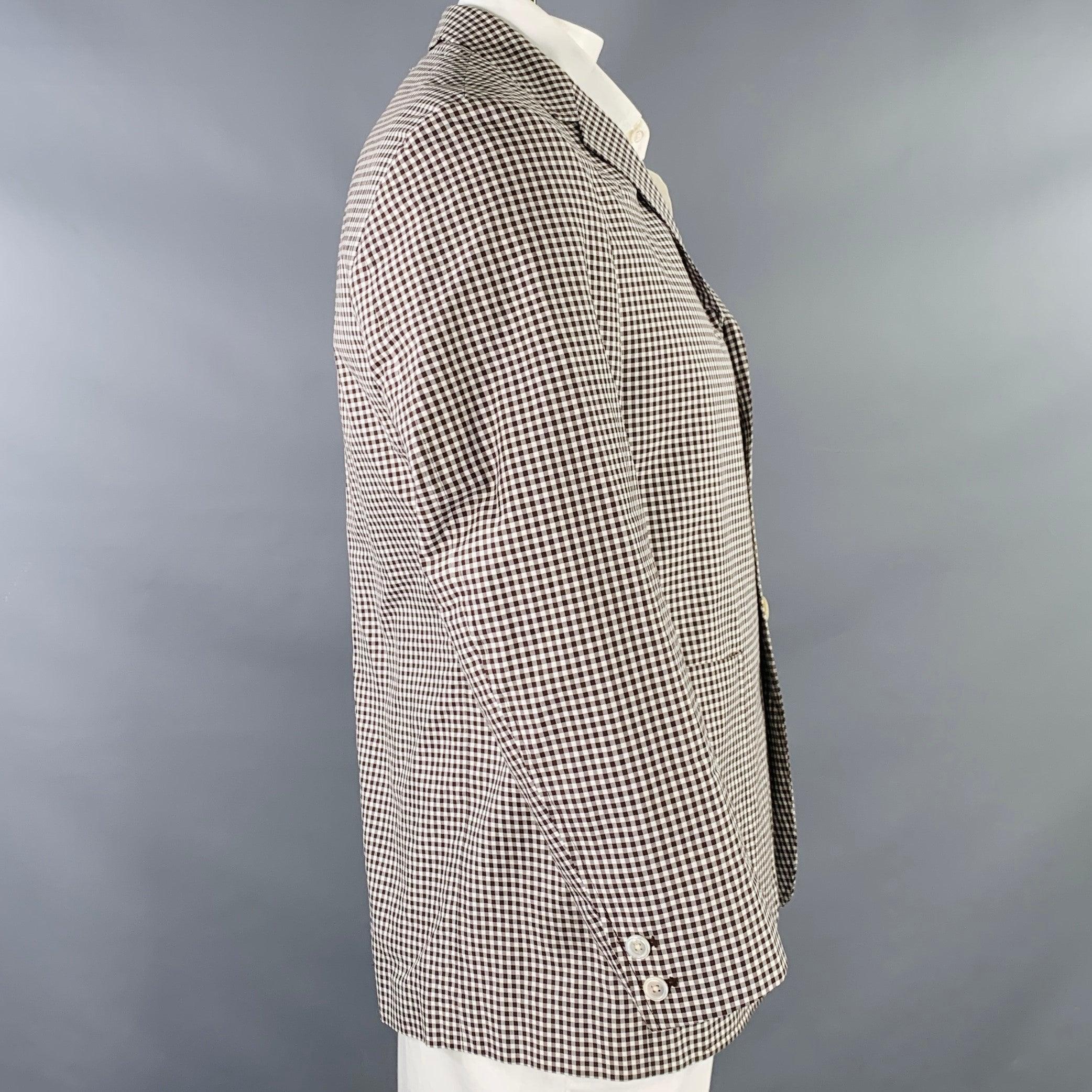 Gray BLACK FLEECE Size 42 White Brown Checkered Cotton Silk Sport Coat For Sale