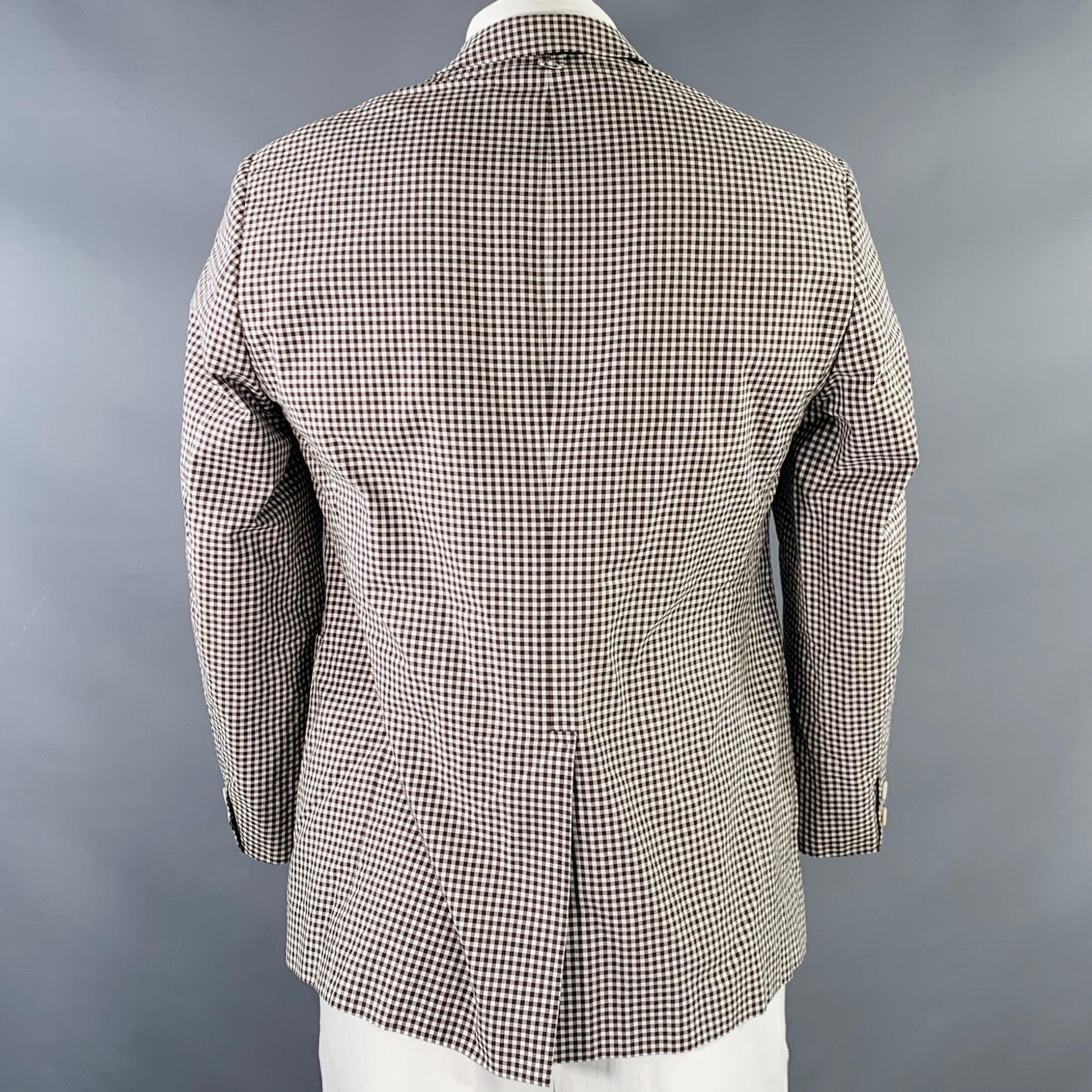 BLACK FLEECE Size 42 White Brown Checkered Cotton Silk Sport Coat In Excellent Condition For Sale In San Francisco, CA