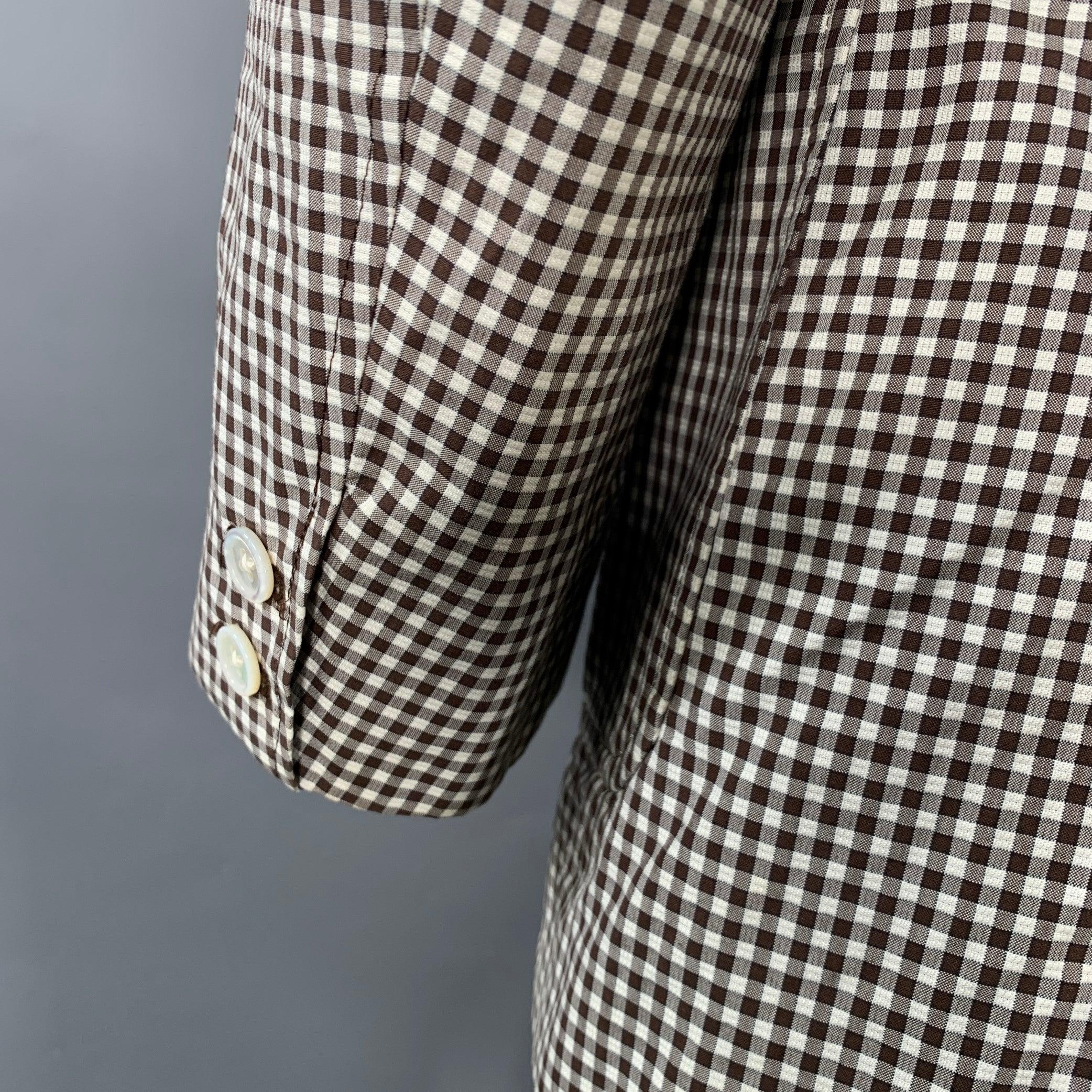 Men's BLACK FLEECE Size 42 White Brown Checkered Cotton Silk Sport Coat For Sale