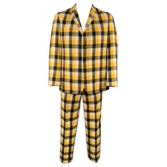 Costume à revers en laine à carreaux jaunes et gris en laine noire, taille 42