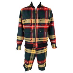 BLACK FLEECE Size 44 Multi-Color Plaid Wool Zip Up Jacket & Shorts Set