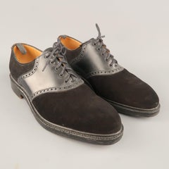 BLACK FLEECE Size 9.5 Black Suede & Leather Perforated Derby Lace Up Shoes