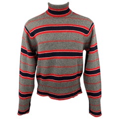 BLACK FLEECE Taille L Gris & Navy Stripe Pull à col roulé en cachemire