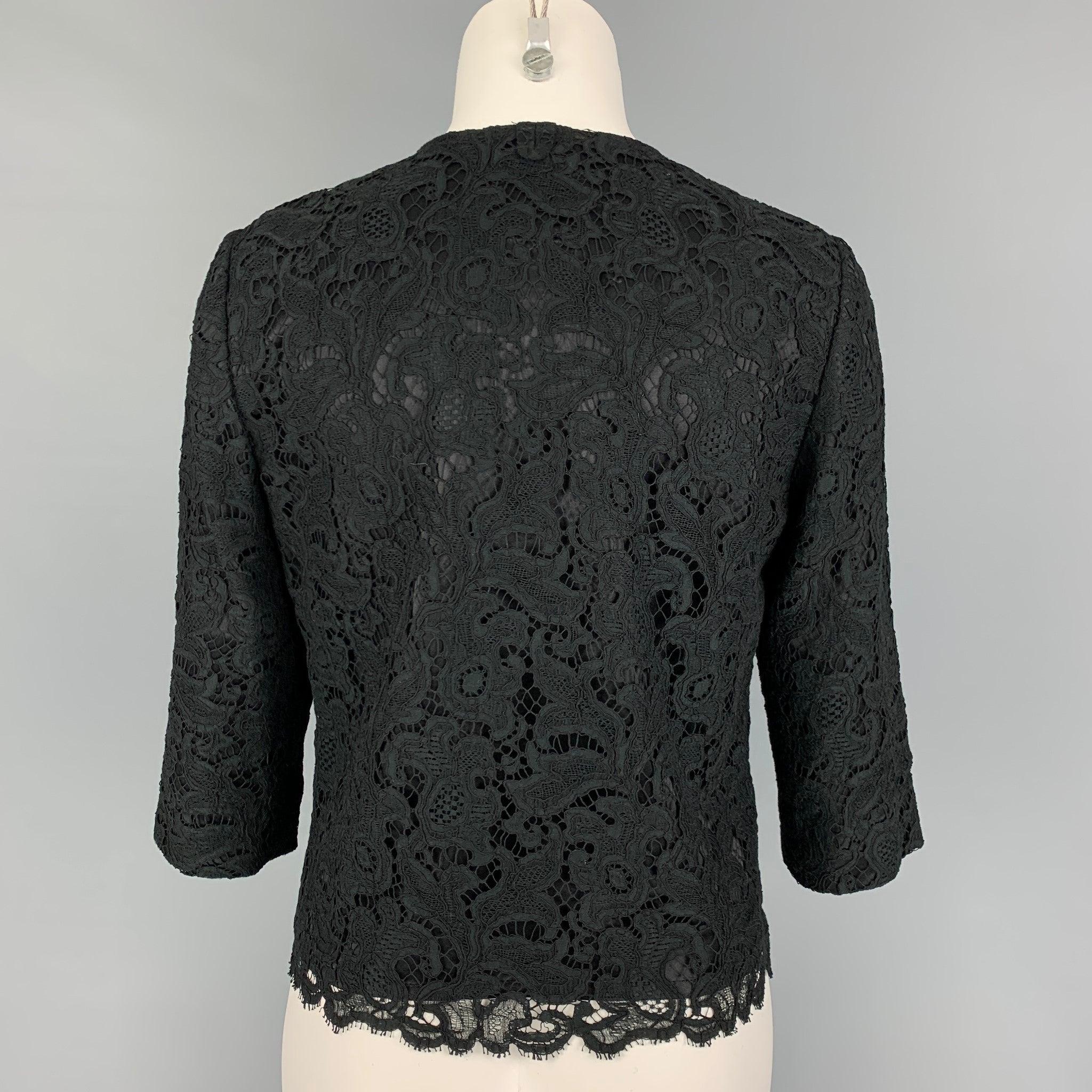 BLACK FLEECE Size M Black Cotton Blend Lace Cropped Jacket In Good Condition For Sale In San Francisco, CA