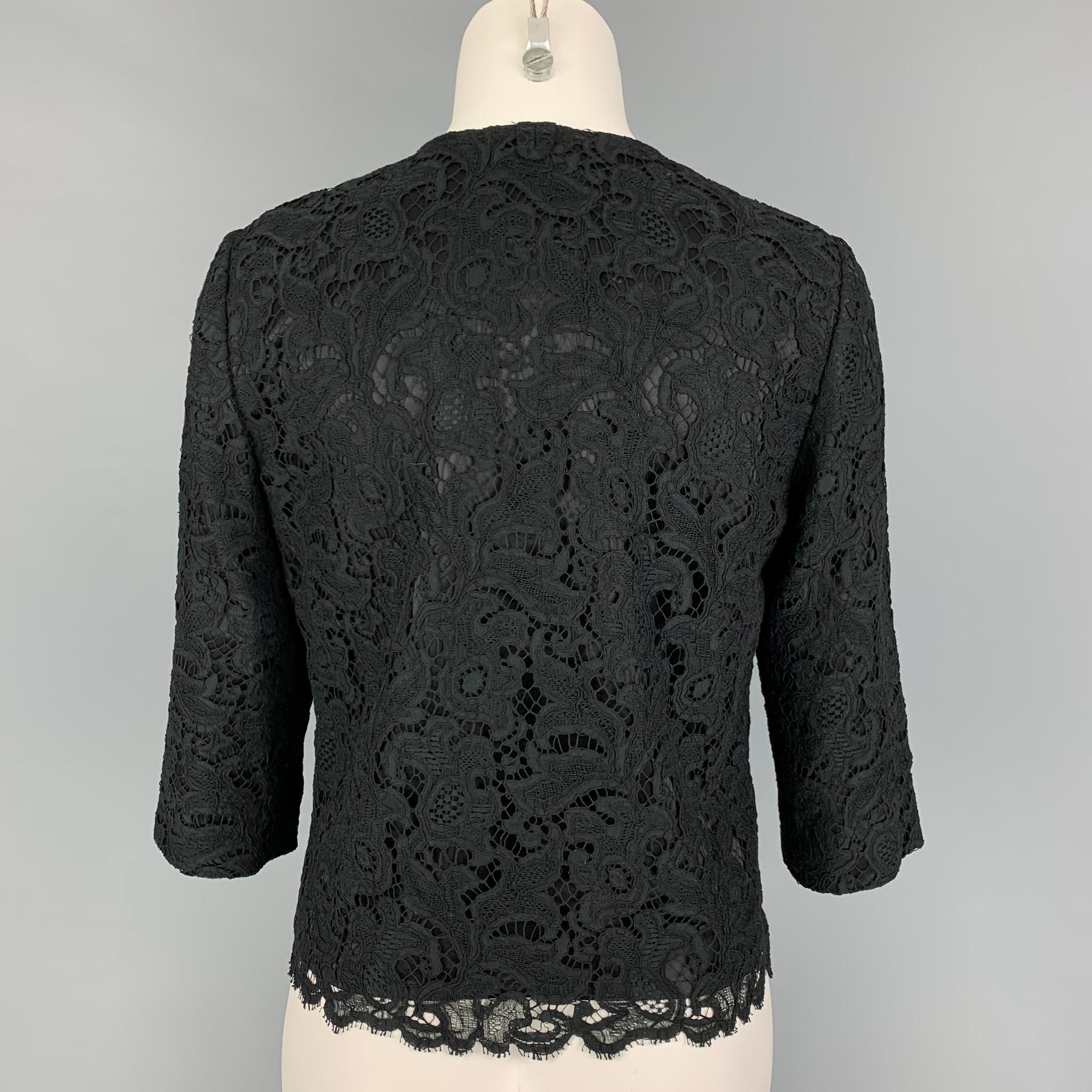 BLACK FLEECE Size M Black Cotton Blend Lace Cropped Jacket In Good Condition In San Francisco, CA