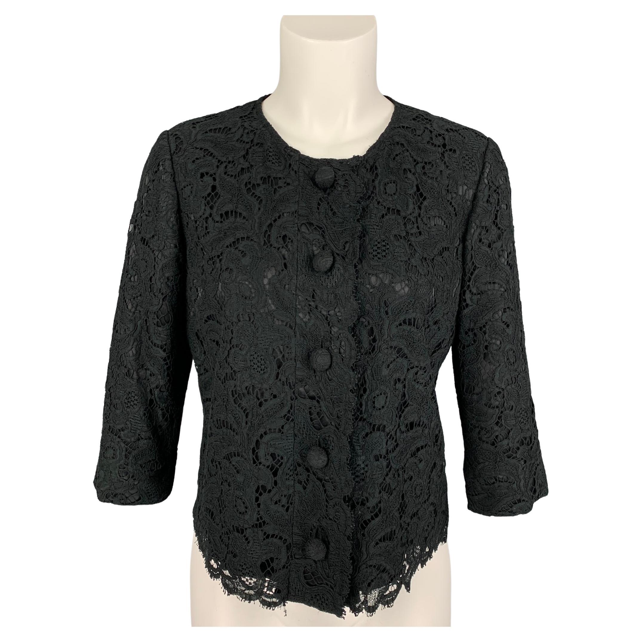 BLACK FLEECE Size M Black Cotton Blend Lace Cropped Jacket