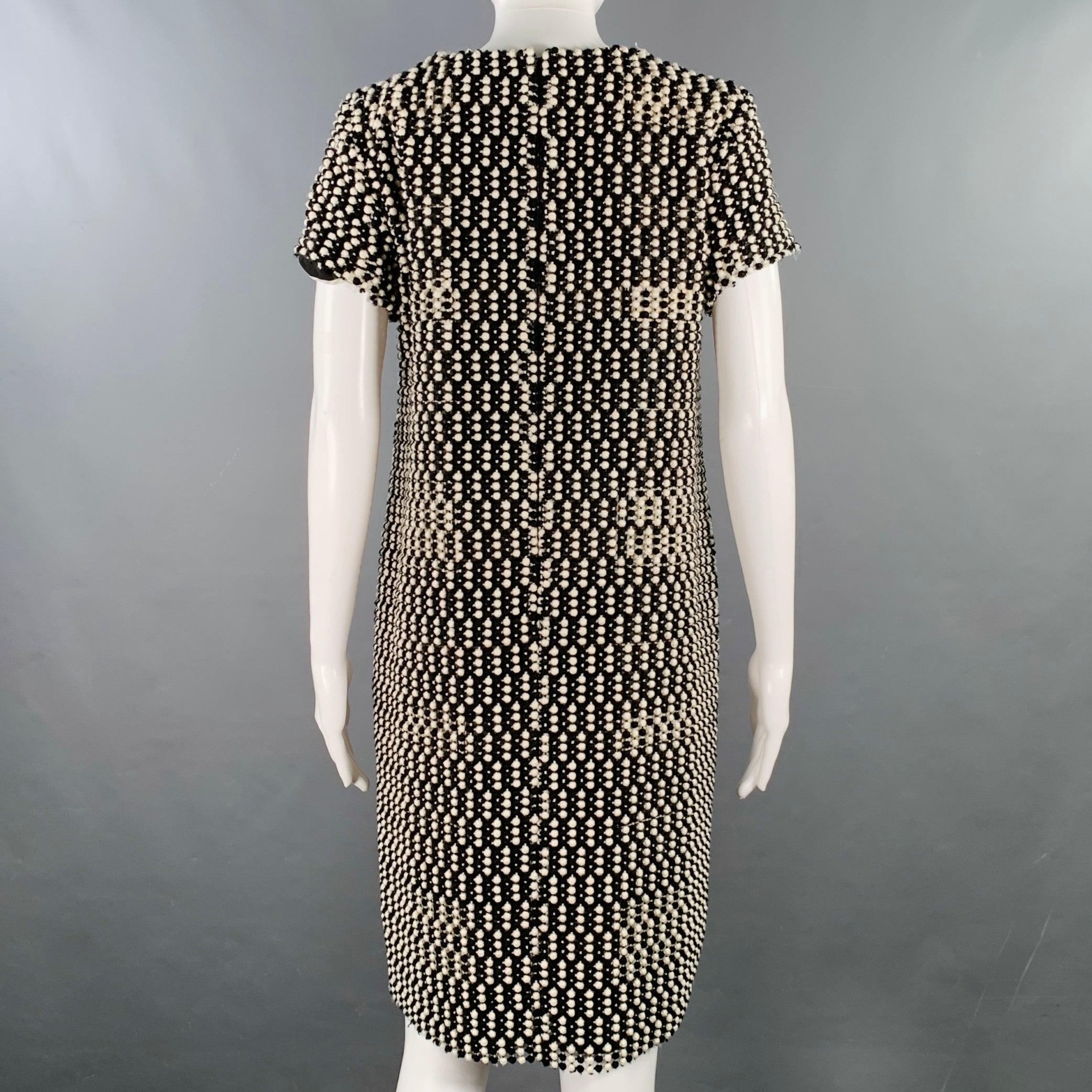 Women's BLACK FLEECE Size M Black White Wool Blend Textured Shift Dress For Sale