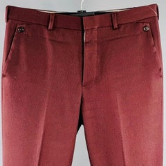 BLACK FLEECE Taglia M Burgundy Twill Wool Tapered Button Fly Dress Pants