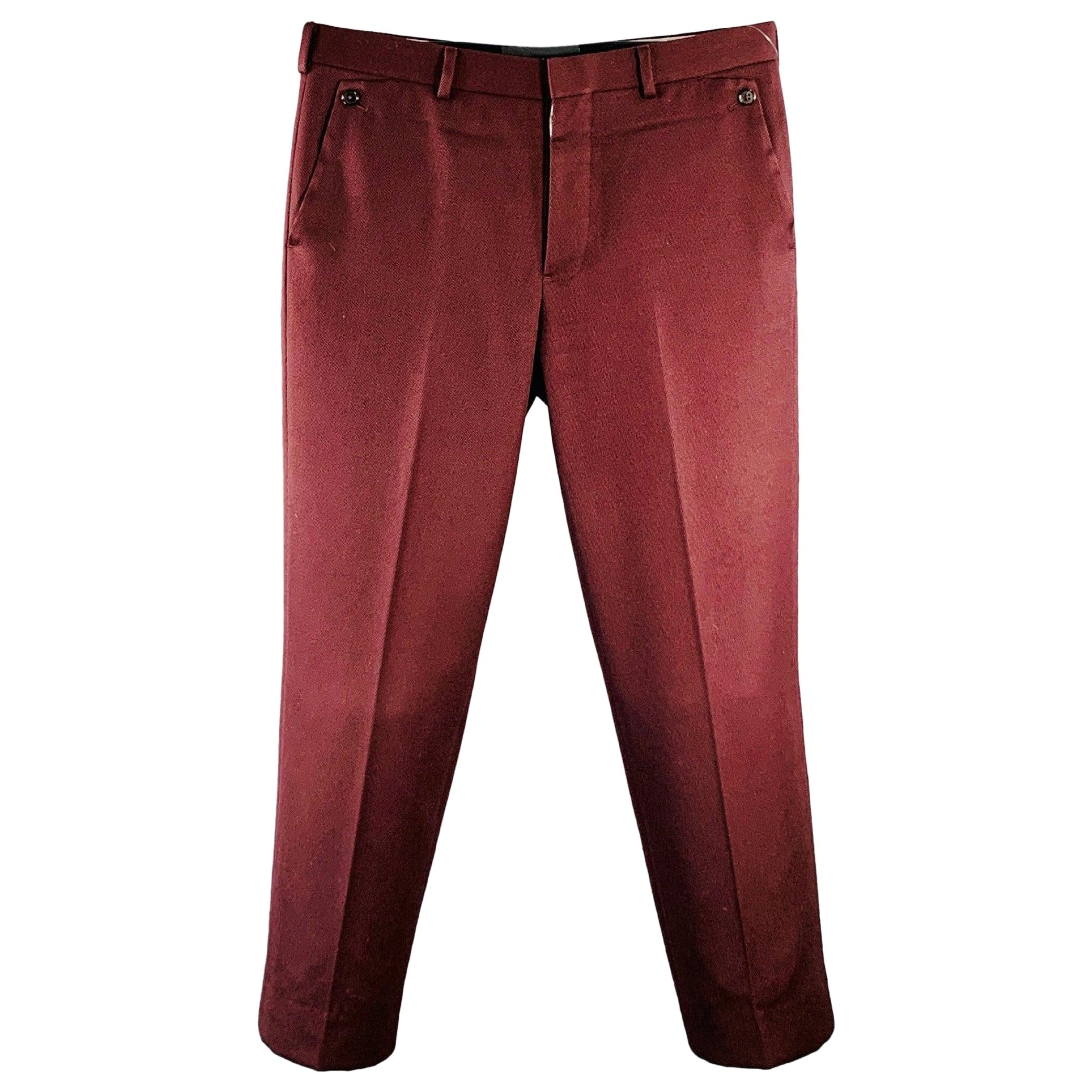 BLACK FLEECE Size M Burgundy Twill Wool Tapered Button Fly Dress Pants en venta