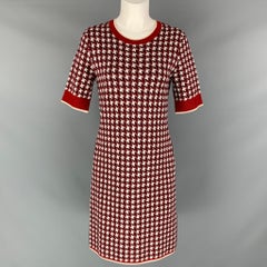 BLACK FLEECE Size M Burgundy White & Blue Wool Knitted Shift Dress