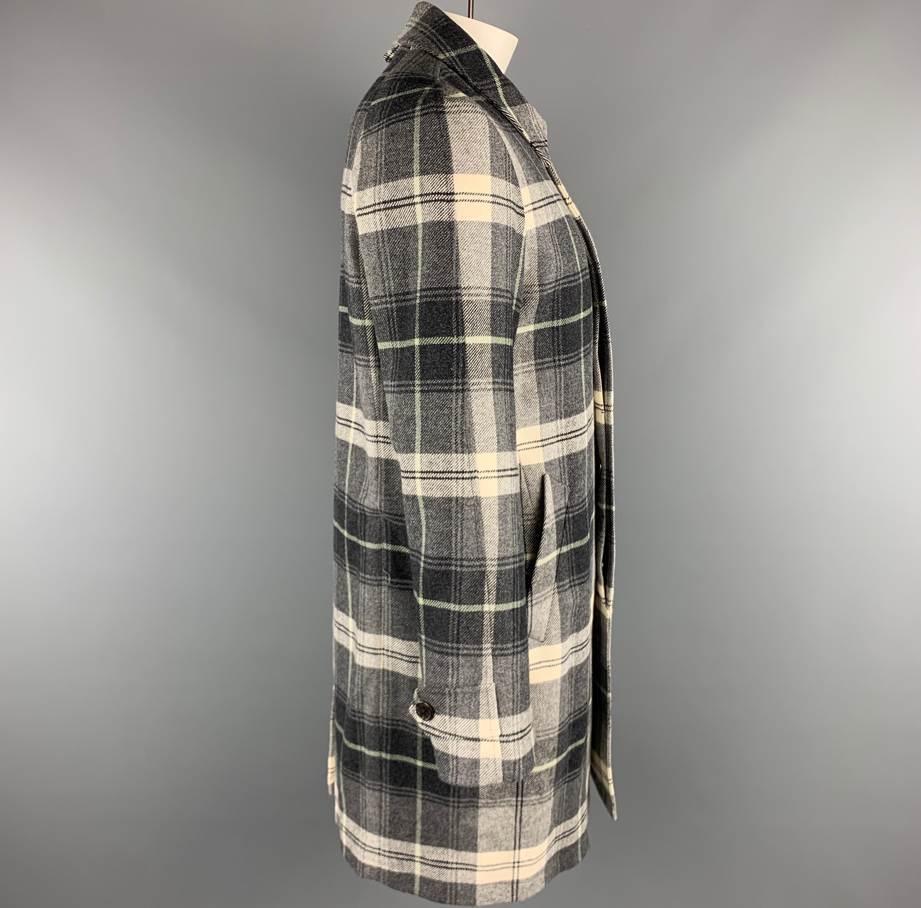 BLACK FLEECE Size M Gray & White Plaid Wool Buttoned Coat In Excellent Condition In San Francisco, CA