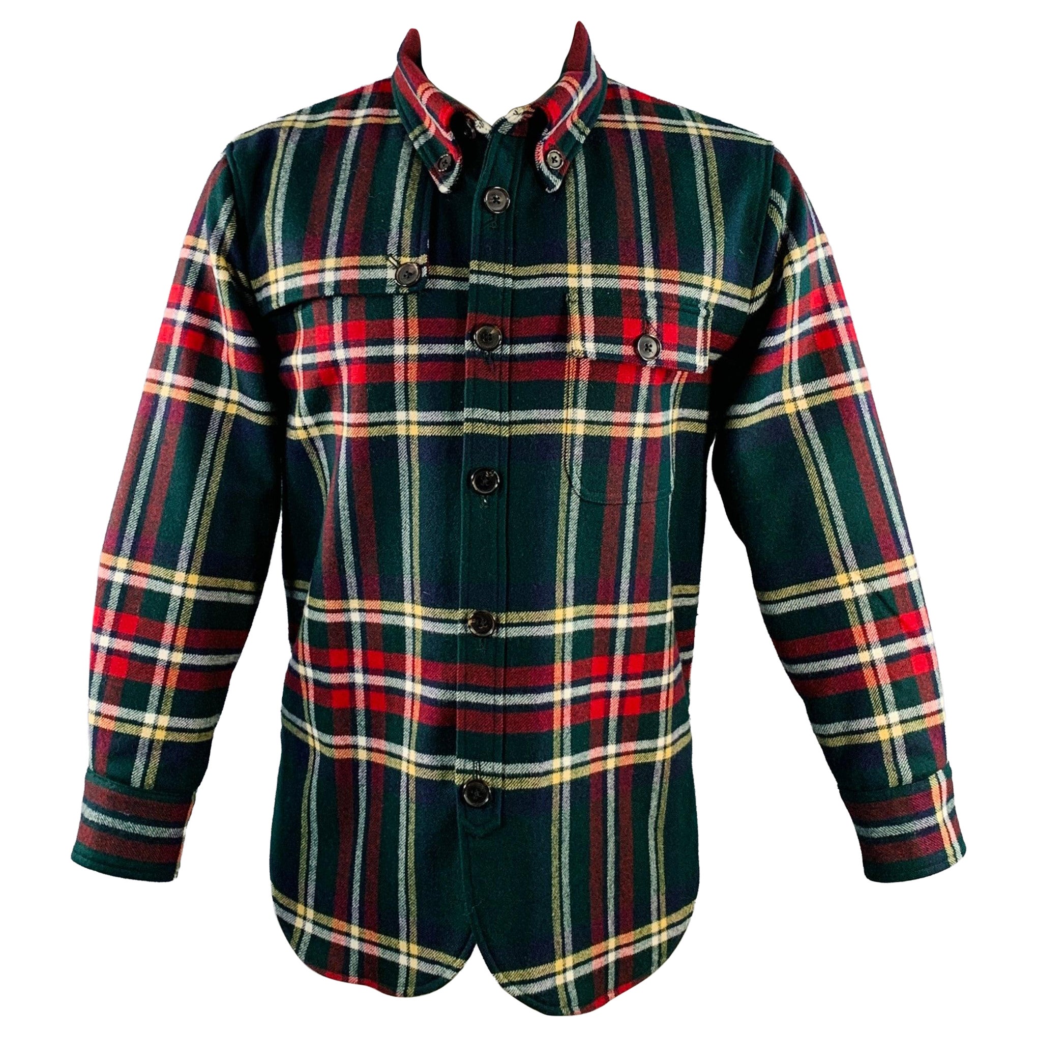 BLACK FLEECE Size M Green Multi Color Plaid Wool Shirt Jacket