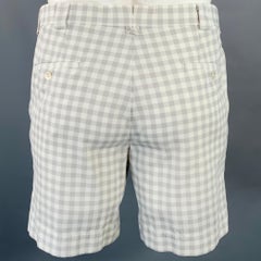 BLACK FLEECE Taglia M Pantaloncini in cotone a scacchi bianchi e grigi con chiusura a bottone