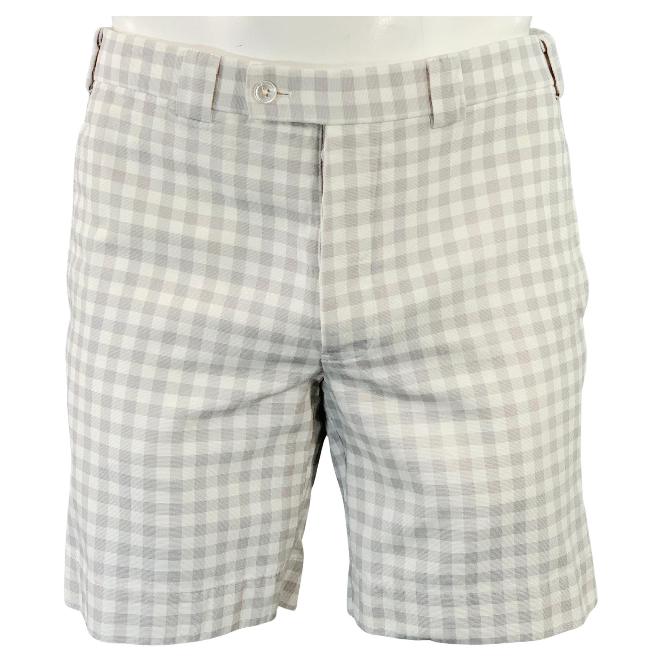 BLACK FLEECE Size M Grey White Checkered Cotton Button Fly Shorts