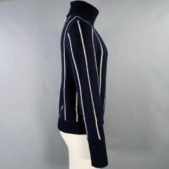 BLACK FLEECE Size M Navy White Pinstripe Wool Blend Turtleneck Sweater