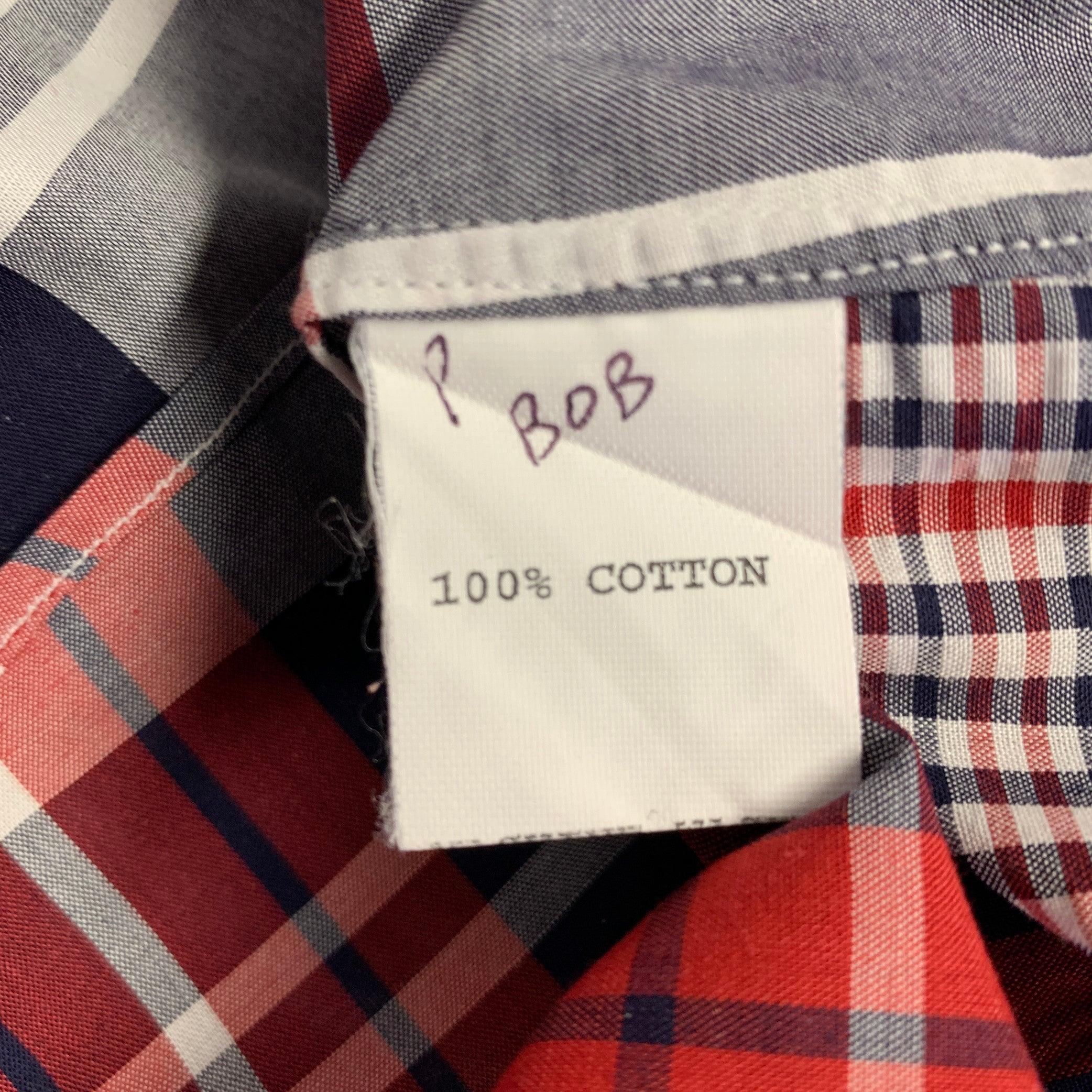 Men's BLACK FLEECE Size M Red White Blue Plaid Cotton Button Down Long Sleeve Shirt For Sale