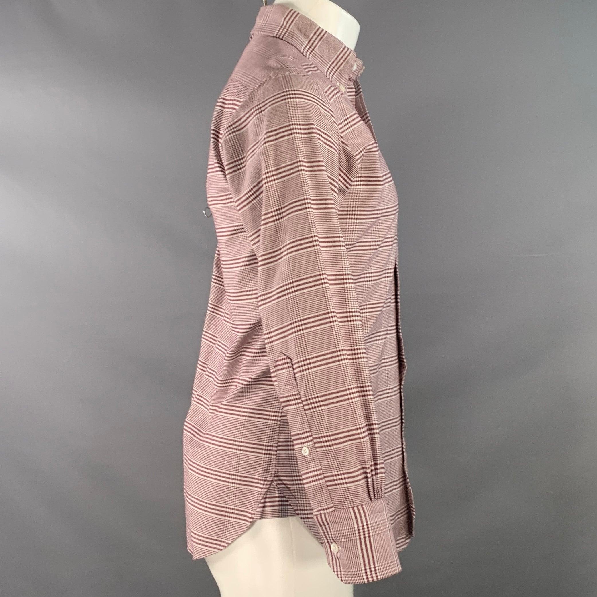 Marron Black Fleece Size S Burgundy White Glenplaid Cotton One Pocket Long Sleeve Shirt en vente