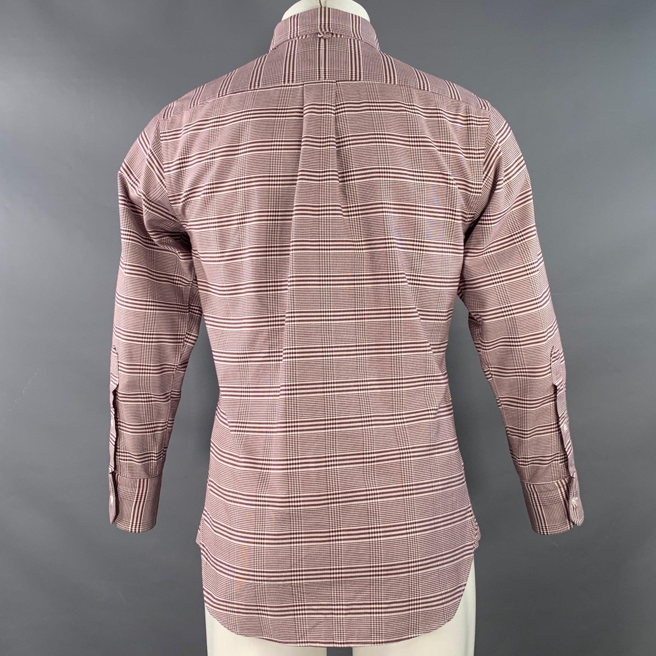 Black Fleece Size S Burgundy White Glenplaid Cotton One Pocket Long Sleeve Shirt Excellent état - En vente à San Francisco, CA