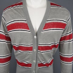 BLACK FLEECE Size S Gray & Stripe Cotton  White Mesh Reversible Cardigan