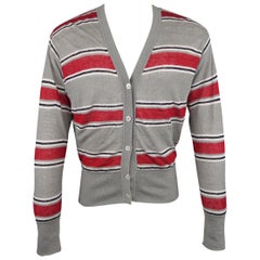 BLACK FLEECE Size S Gray & Stripe Cotton / White Mesh Reversible Cardigan