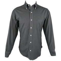 Chemise à manches longues en coton vichy vert et bleu marine, taille S