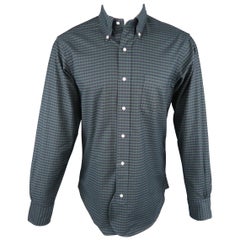 BLACK FLEECE Size S Green & Navy Gingham Cotton Long Sleeve Shirt NWT