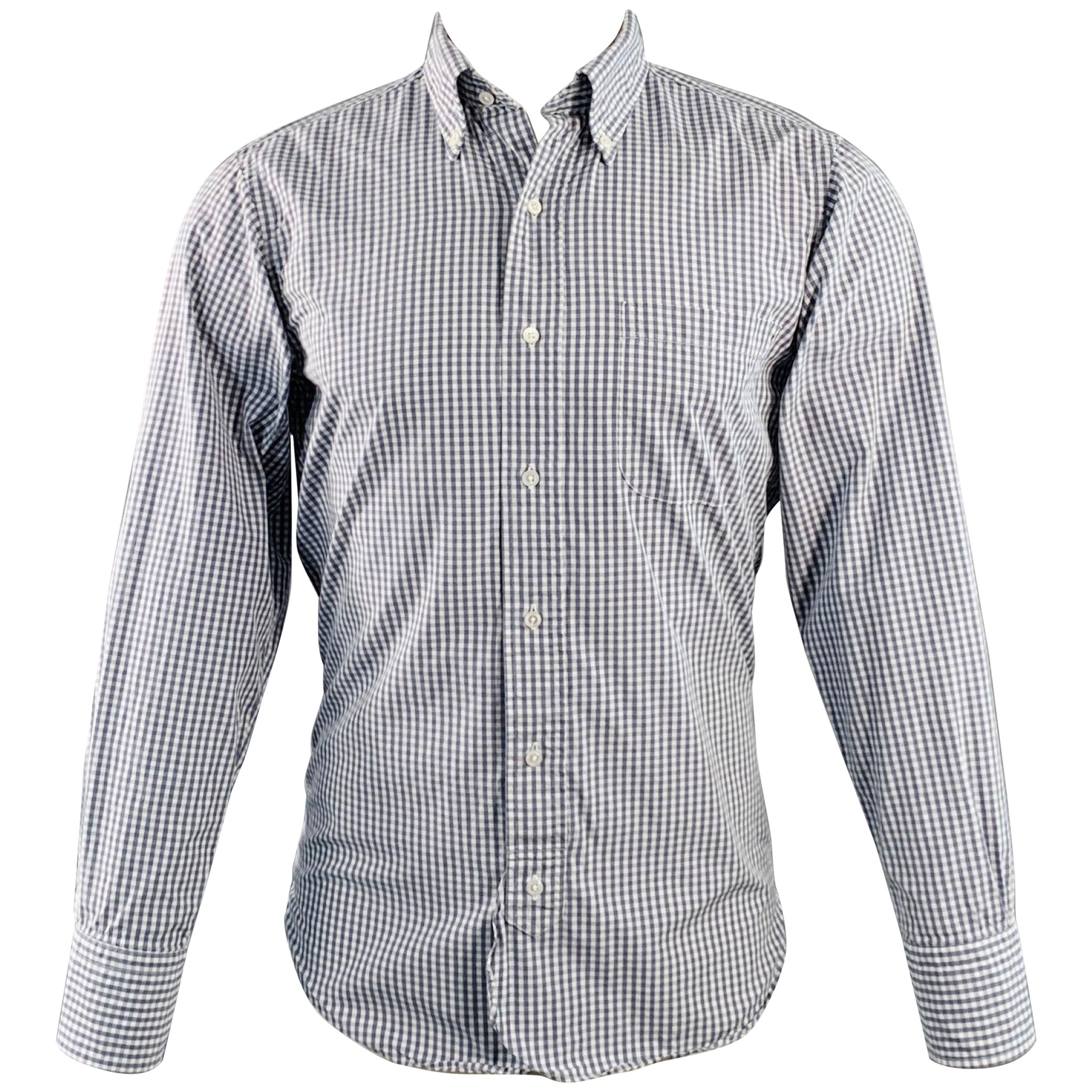 BLACK FLEECE Size S Grey White Gingham Cotton One Pocket Long Sleeve Shirt en venta