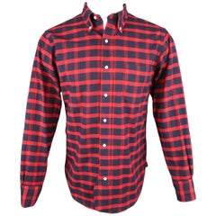 BLACK FLEECE Size S Red & Navy Plaid Cotton Long Sleeve Shirt