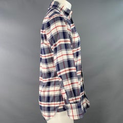BLACK FLEECE Size S White Navy Red Plaid Cotton One Pocket Long Sleeve Shirt