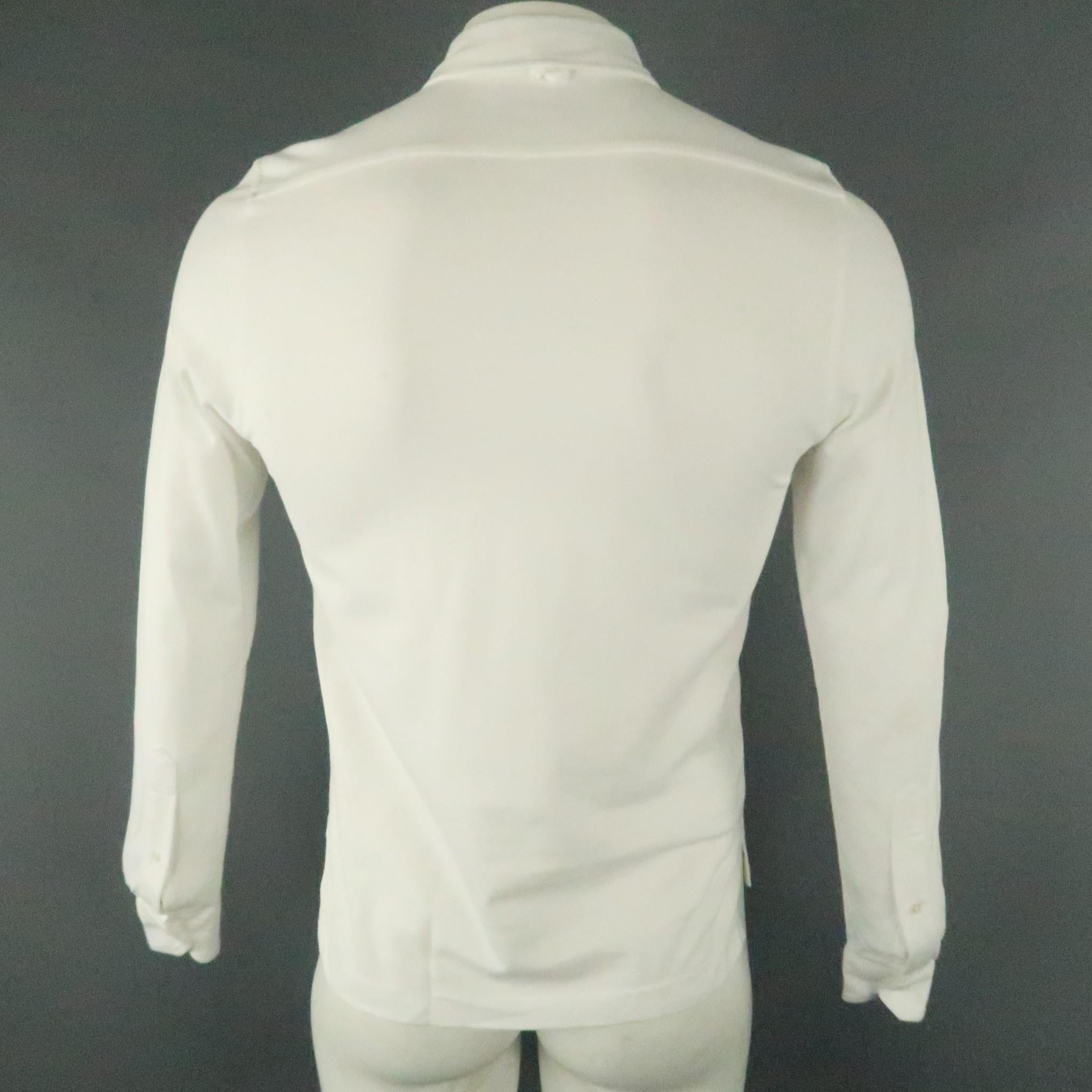 Men's BLACK FLEECE Size S White Solid Pique Button Down Long Sleeve POLO